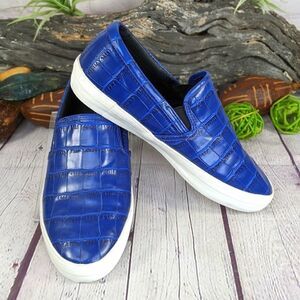 Zara Trf Trafaluc Royal Blue Croc Embossed Slip-on Sneakers